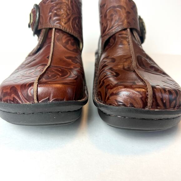 Alegria Caiti Loretta Stamped Brown Leather Booties Ankle Boots Sz 9 - Picture 3 of 12